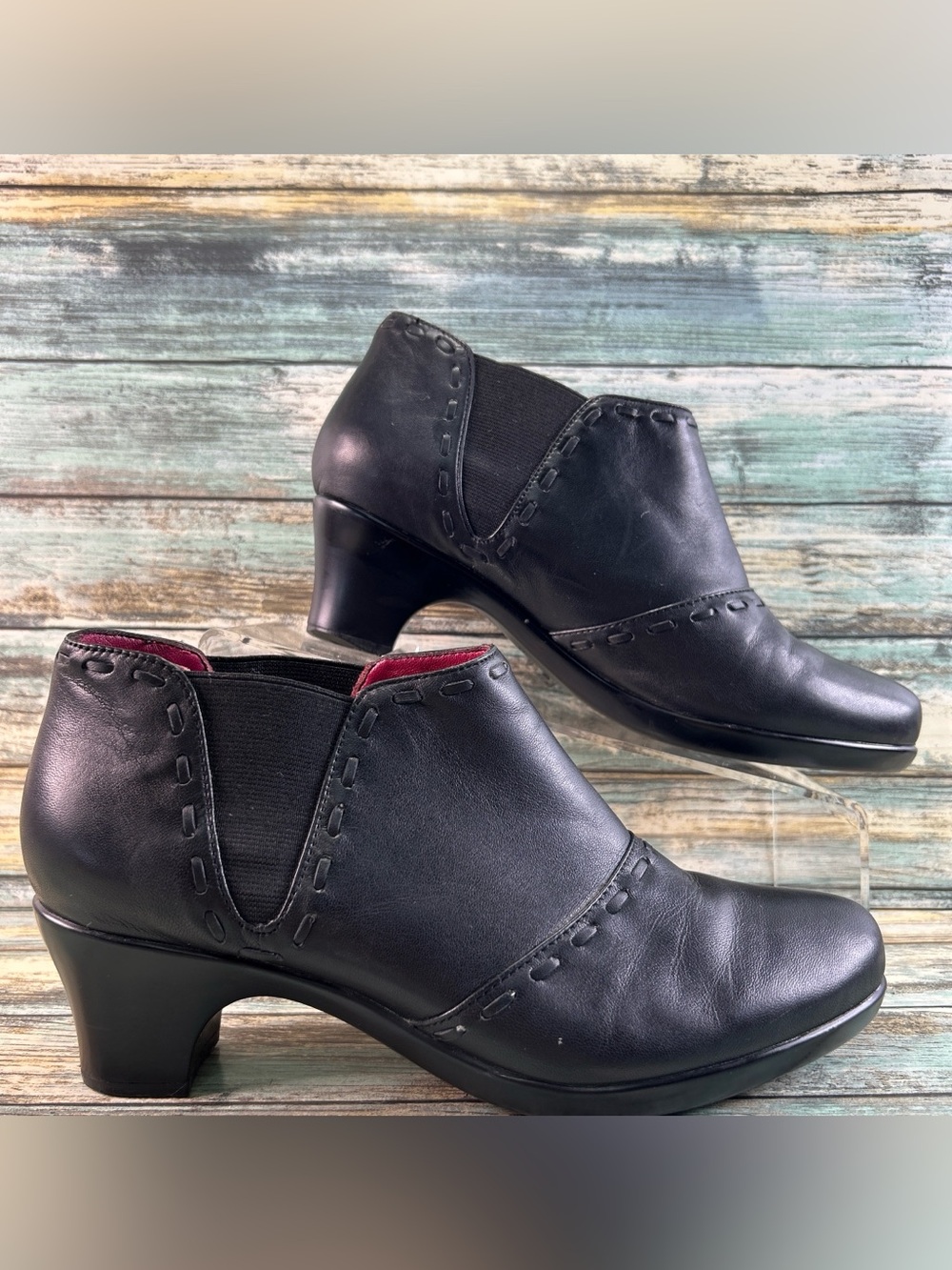 ABEO Chelsea Boot 8.5M Black Leather Slip On Orthotic Comfort Stretch Block Heel